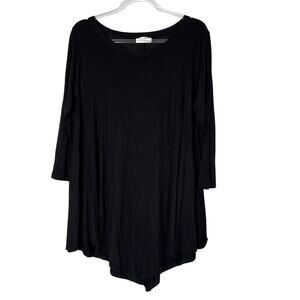 Frumos Tunic Women's Size 1X Black 3/4 Sleeve Swing High-Low Hemline